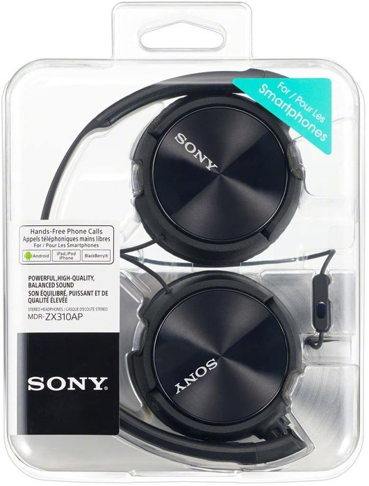 Sony Auriculares MDRZX310APB Cascos Cerrados Supraurales con Micrófono, Plegables, Jack 3.5mm, Negro, 1.2m